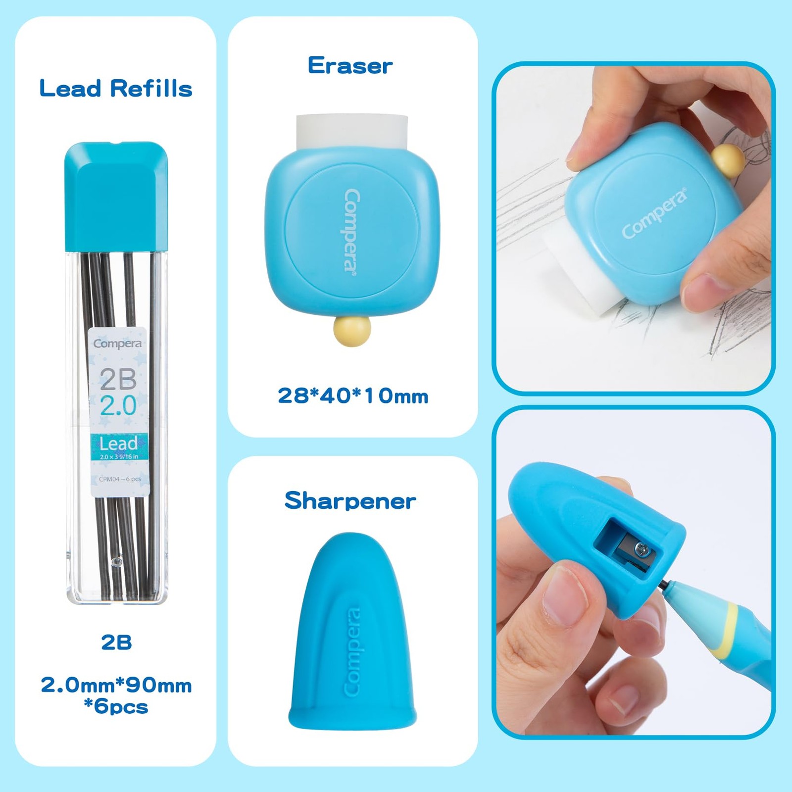 Blue L Ergonomic 2.0mm HB Mechanical Pencil Set Kids Handwriting Aid Refill
