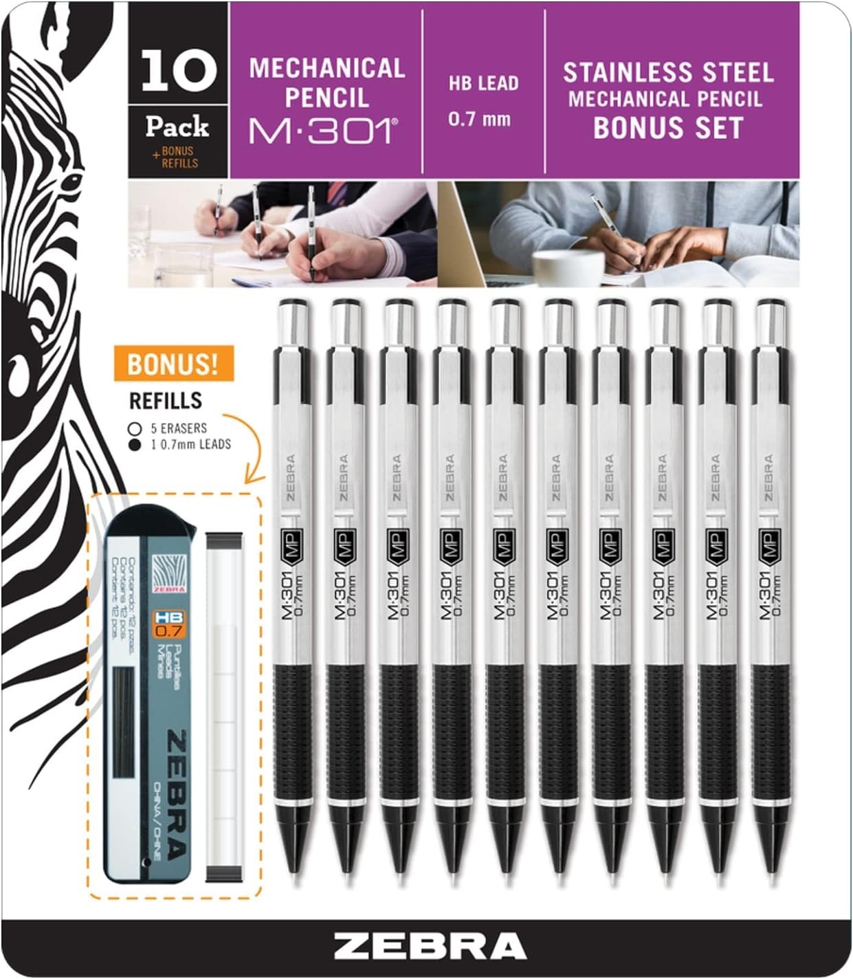 M-301 Mechanical Pencil, 0.7mm Point, Stainless Steel Barrel, Textured Grip, …