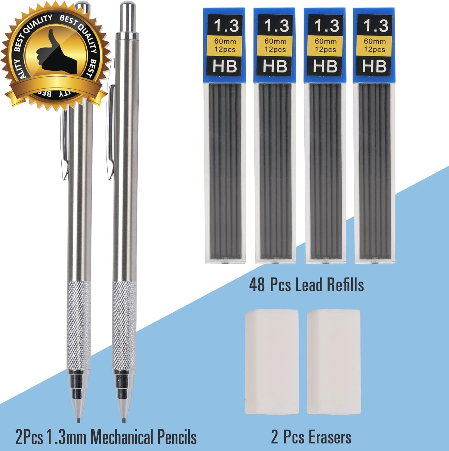 1.3 Mm Mechanical Pencil Set with 4 Tubes Lead Refills,2 Eraser,1.3Mm Mechanical