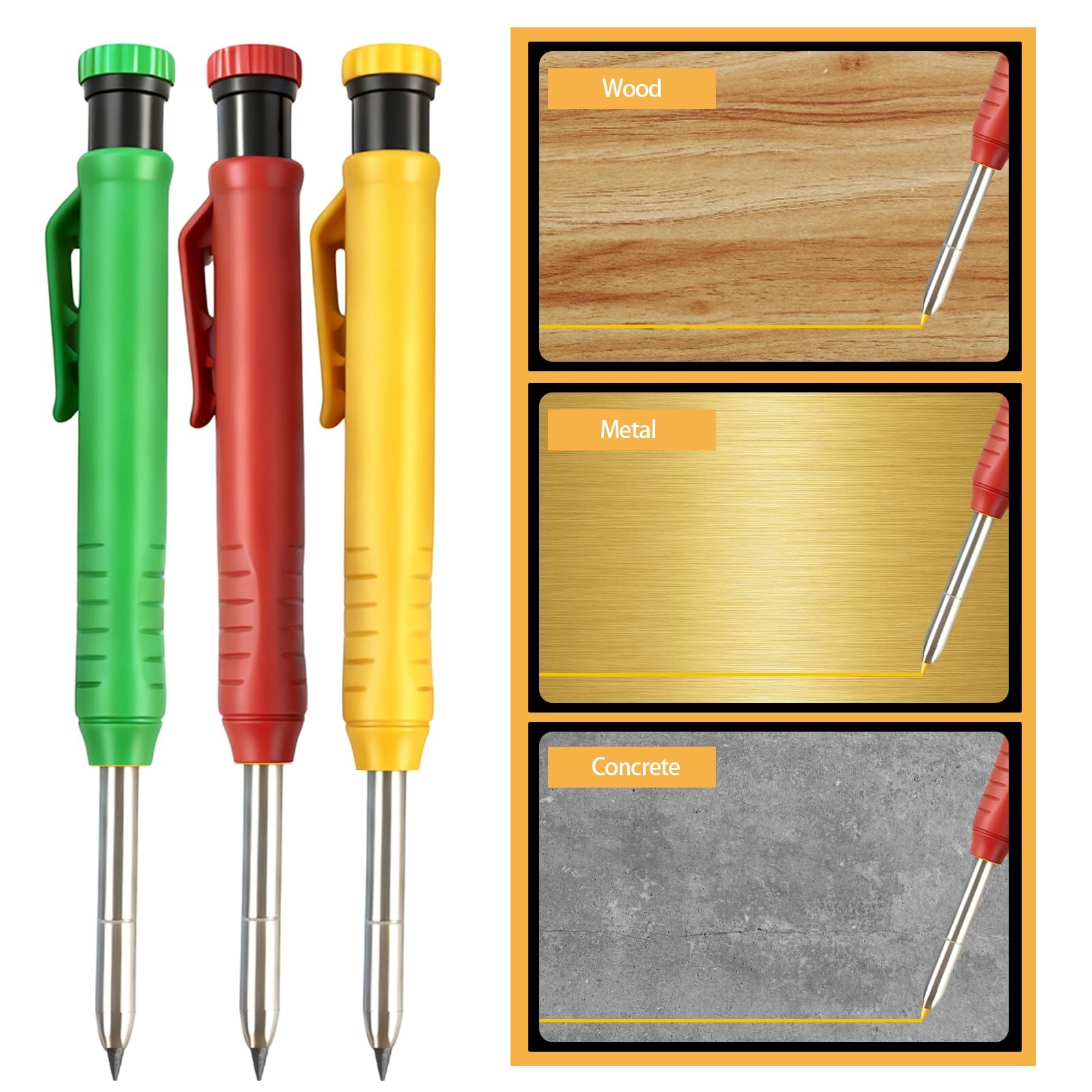 12 PCS Solid Carpenter Pencils Deep Hole Mechanical Marker 72 Refills 2.8mm