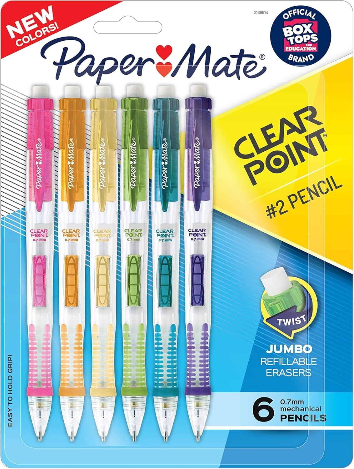 Clearpoint Mechanical Pencils, 0.7mm HB Pencils, Assorted Barrel Colors, 6 Co…