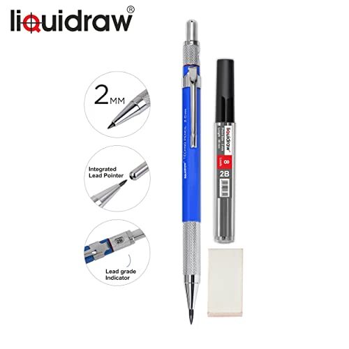 Mechanical Clutch Pencil 2mm With 8 x 2B Leads, Eraser & Integrated Sharpener