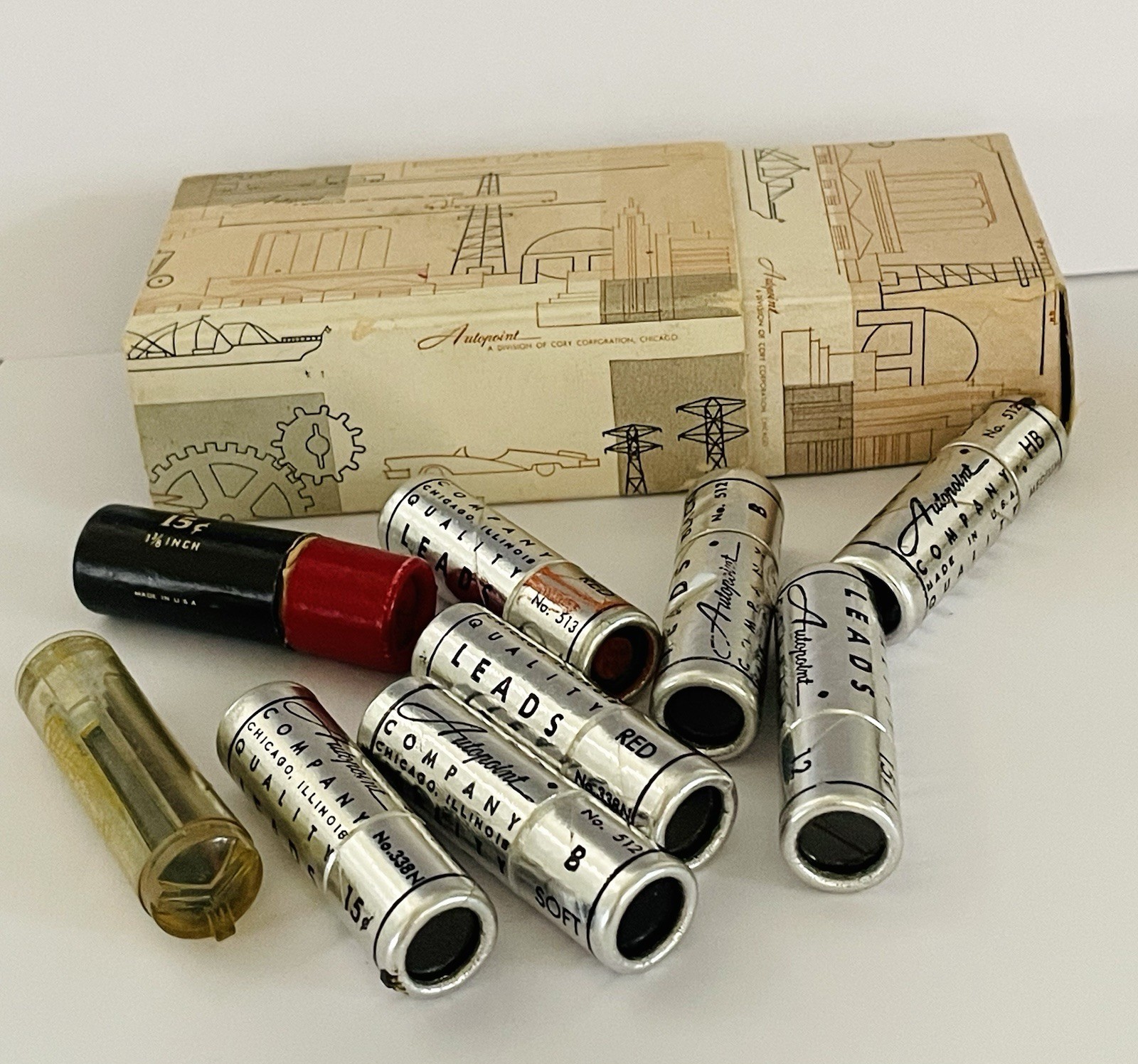 Lot of Vintage AUTOPOINT Mechanical Pencil Lead USA , Black Red Blue & 1 Evrshrp