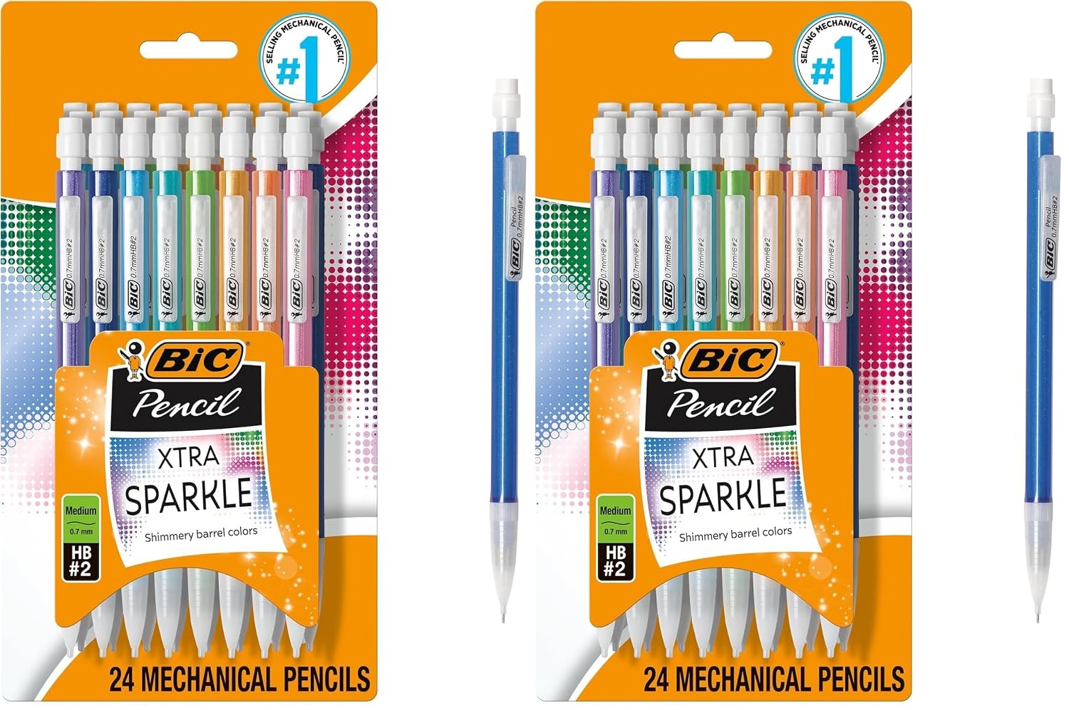 BIC Mechanical Pencils 24 Count Medium Point 0.7mm Sparkle Edition Eraser