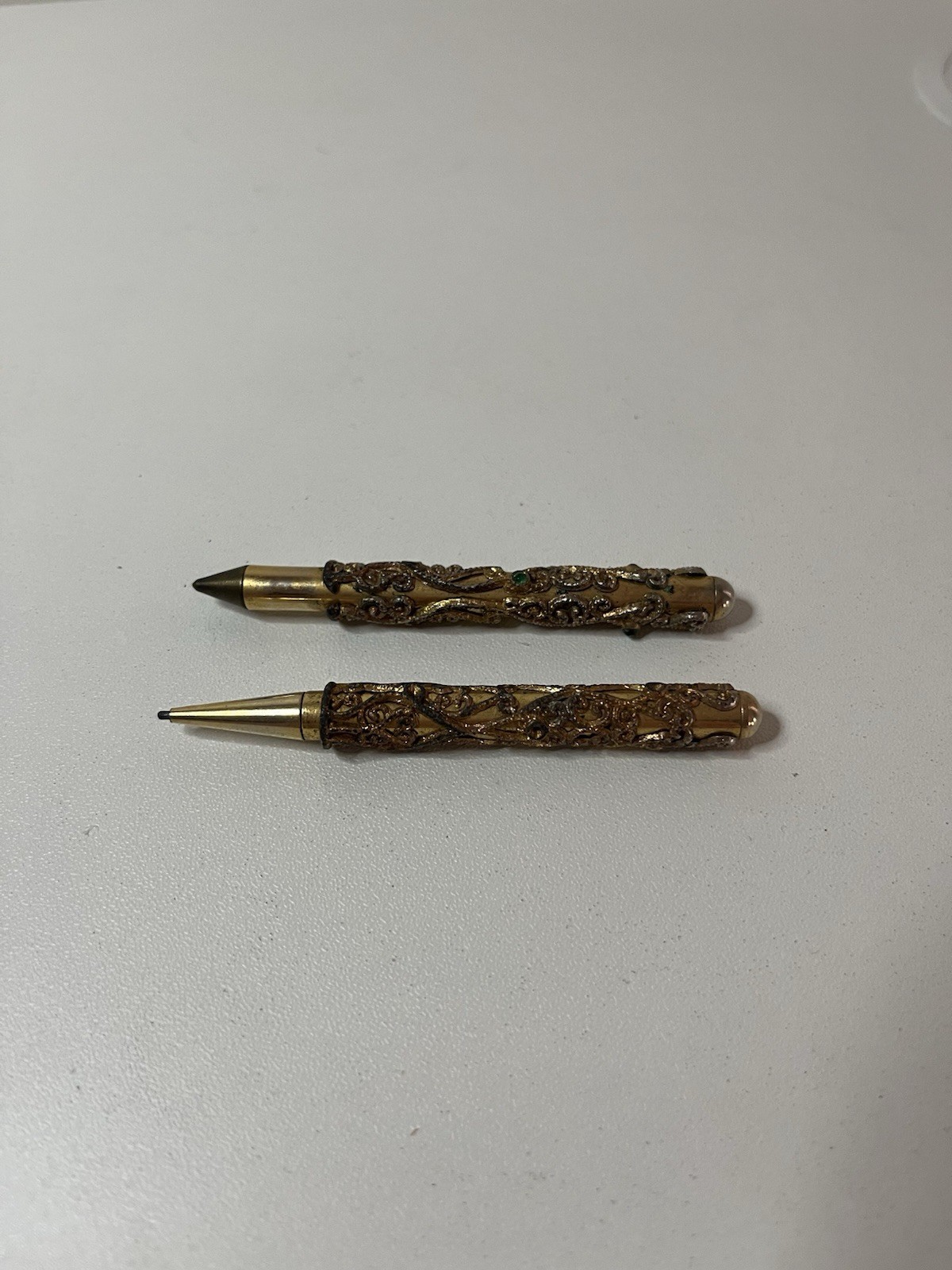 Vintage Brass Mechanical Pencils Set Twist Click 0.9mm Retractable Tip Lot of 2