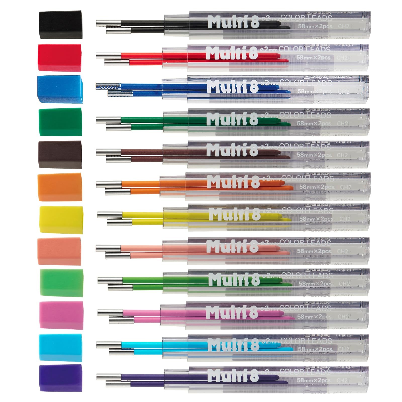 Pentel Art Multi 8 Built In Lead 2mm 12 Color Set 804CH2 12AMZ Authentic