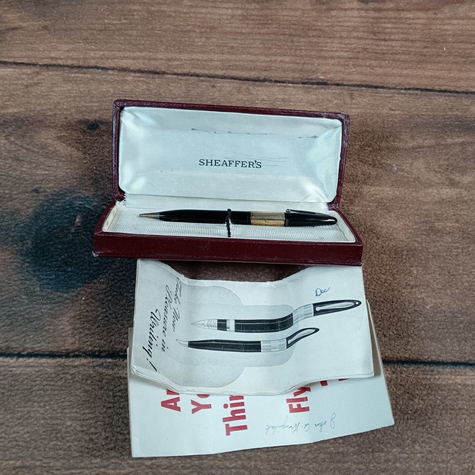 Sheaffer’s Mechanical Pencil Black Good Vintage Gold Band With Box