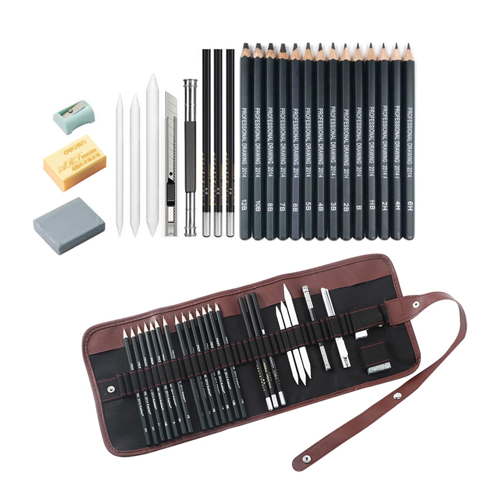 Drawing Pencils,24pcs Art kit with Graphite Pencils Sketching Pencil black
