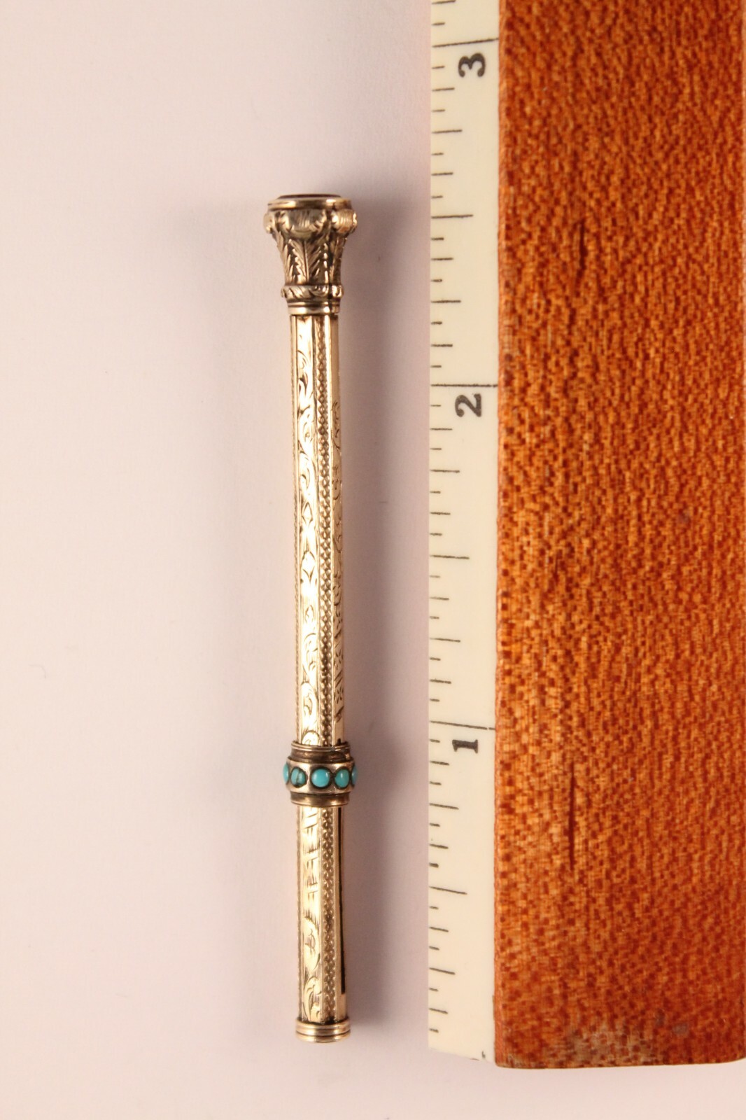 Victorian 9K Gold Ornate Retractable Pencil with Amethyst and Turquoise Stone