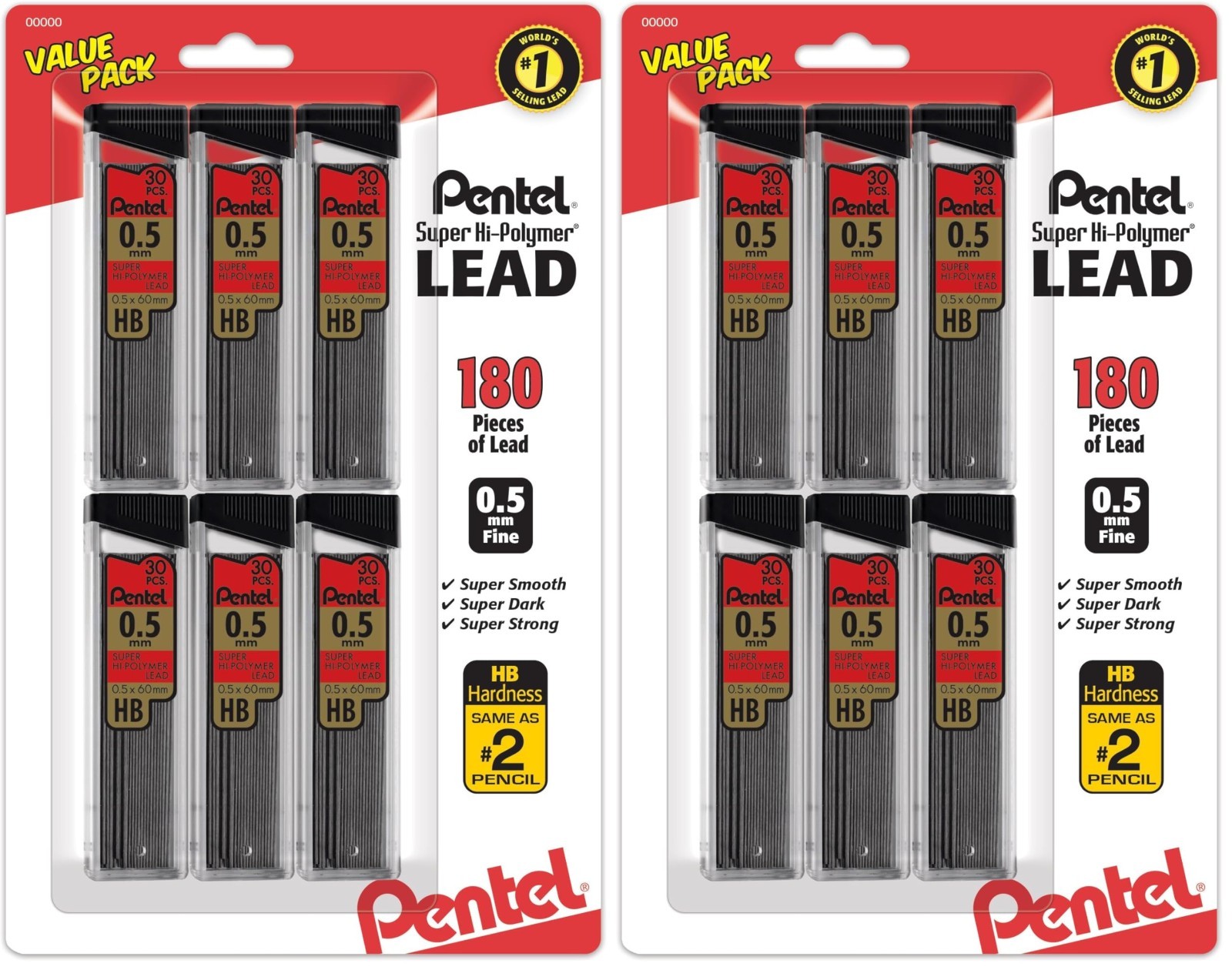 0.5mm Fine Lead Refills, HB, 180 Pieces, Super Hi-Polymer, Pack of 2 – Perfect f