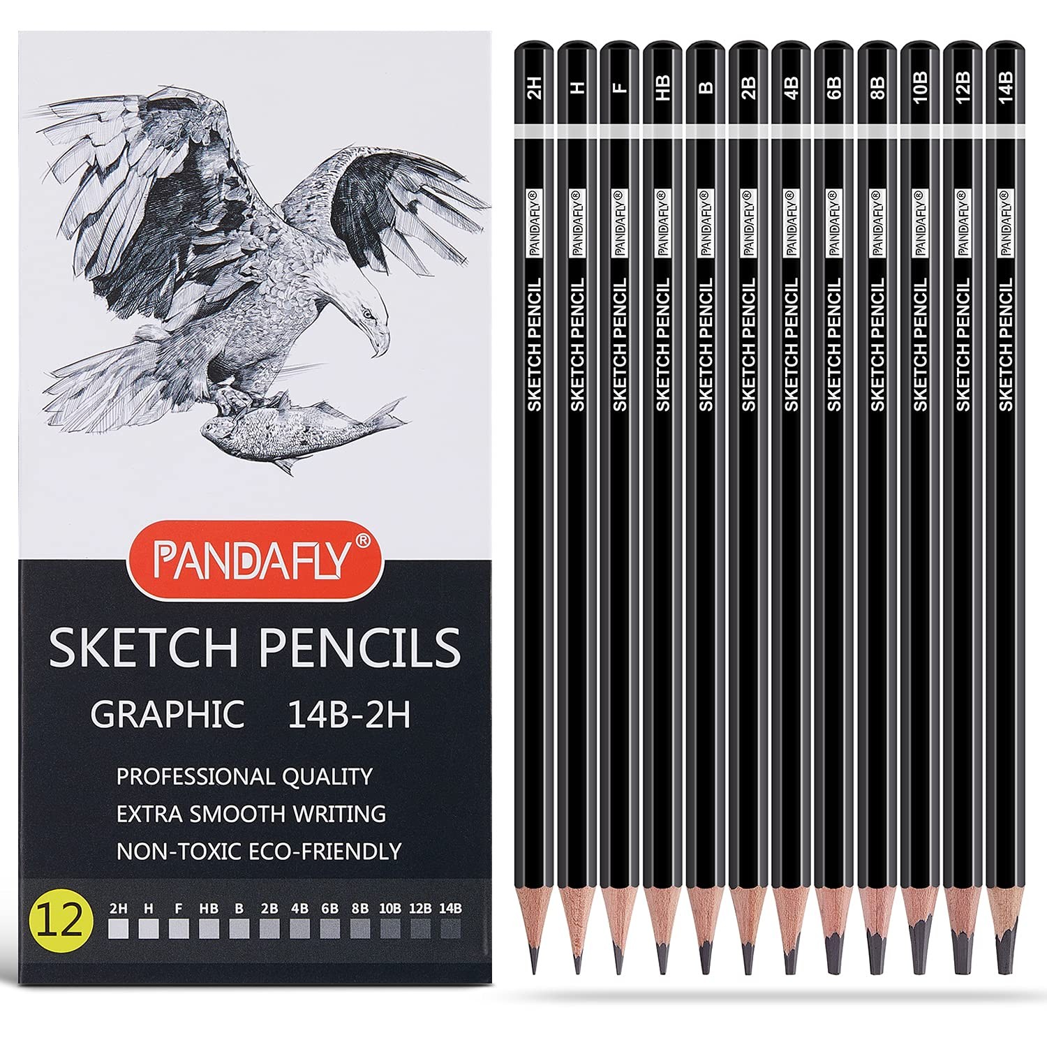 PANDAFLY Professional Drawing Sketching 1 Count (Pack of 12), 12 Pack – Black