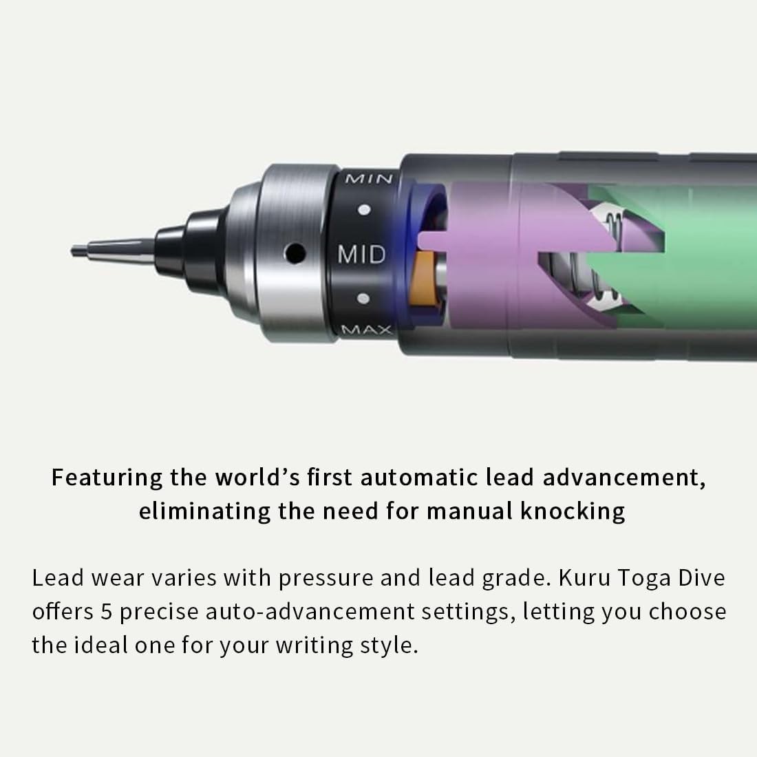 Uni Kuru Toga Dive NEW 0.5mm Mechanical Pencil Dense Green + Lead Refills