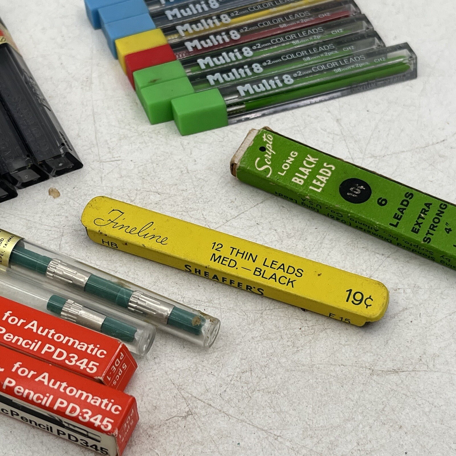 15 TUBES PENTEL COLOR PENCIL LEAD REFILL COLORS Green Red Yellow Blue W/ Erasers