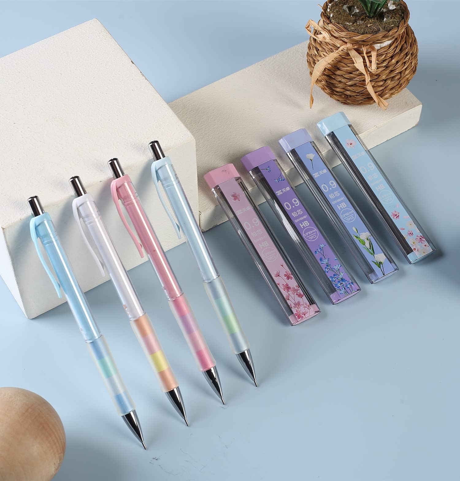 0.9mm Mechanical Pencil Set With 4 Pencils 4 HB Lead Refills 4 Erasers