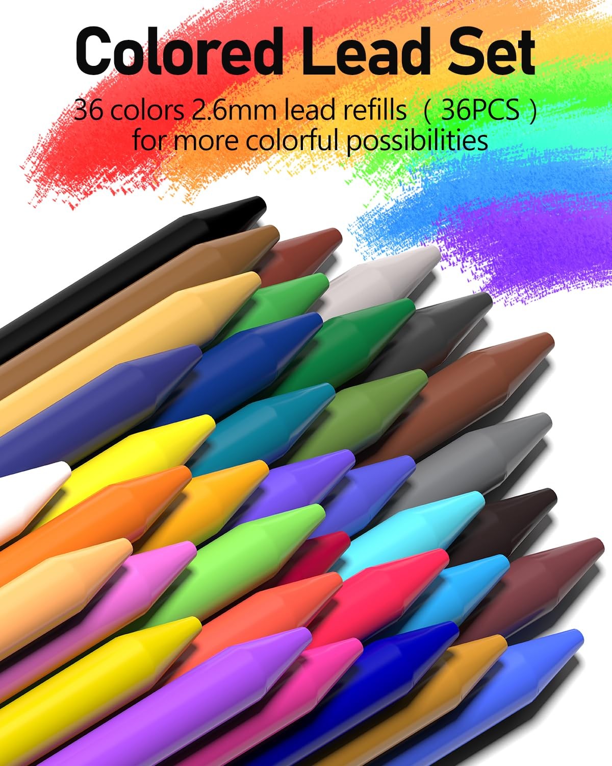 2.6mm Color Lead Mechanical Pencil Refills 36 Colors 72 PCS Assorted Set