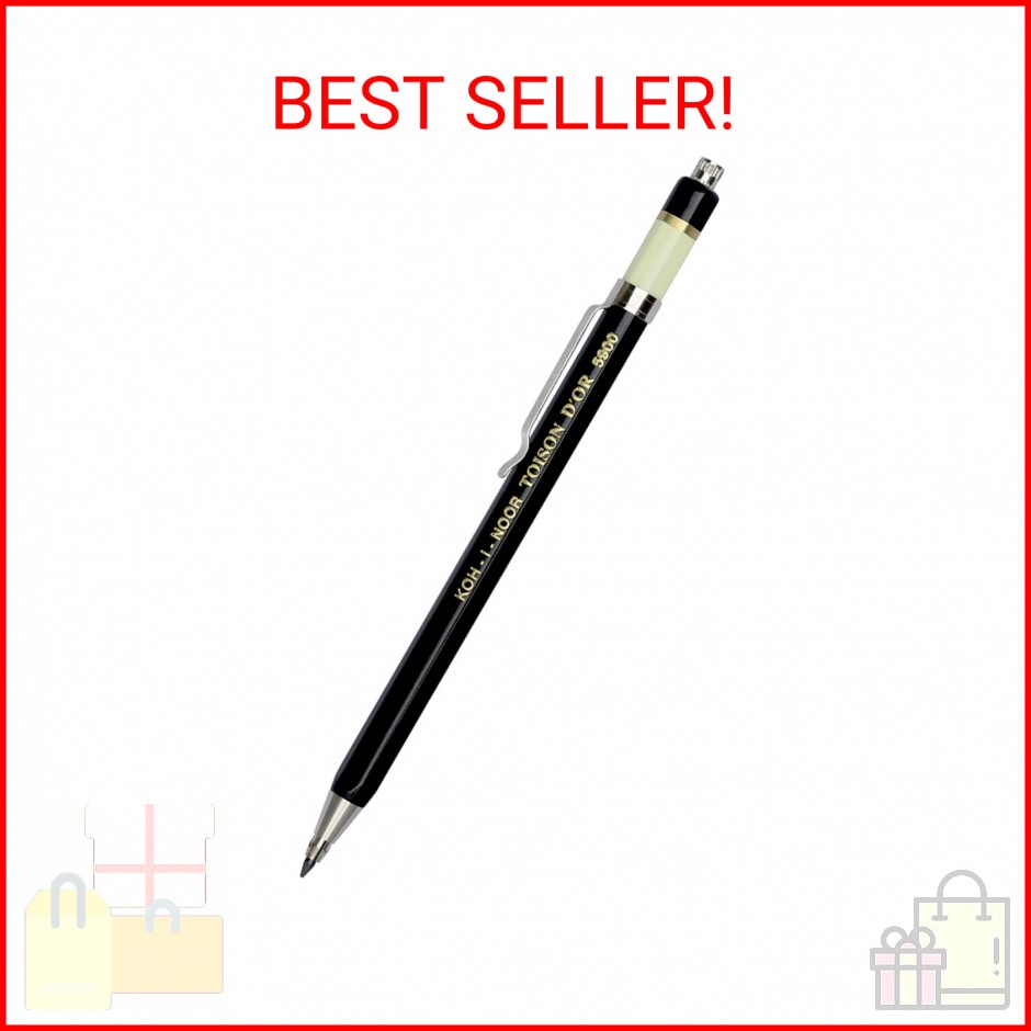 Koh-I-Noor Toison d’Or Lead Holder with Clip, 2mm x 120mm Lead, Black, 1 Each (5
