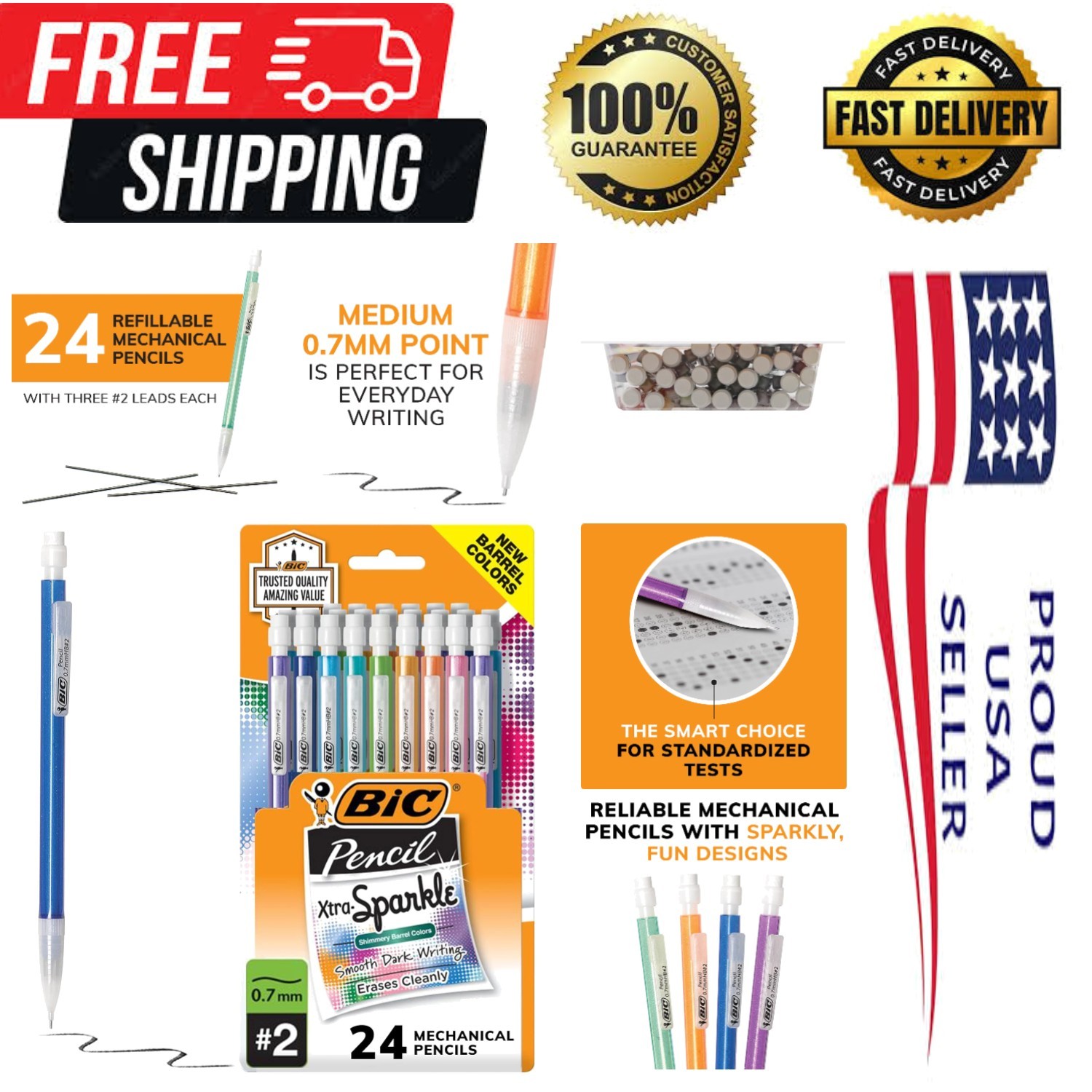 Cute 24-Count Xtra-Sparkle Mechanical Pencils with Erasers – For School & Office
