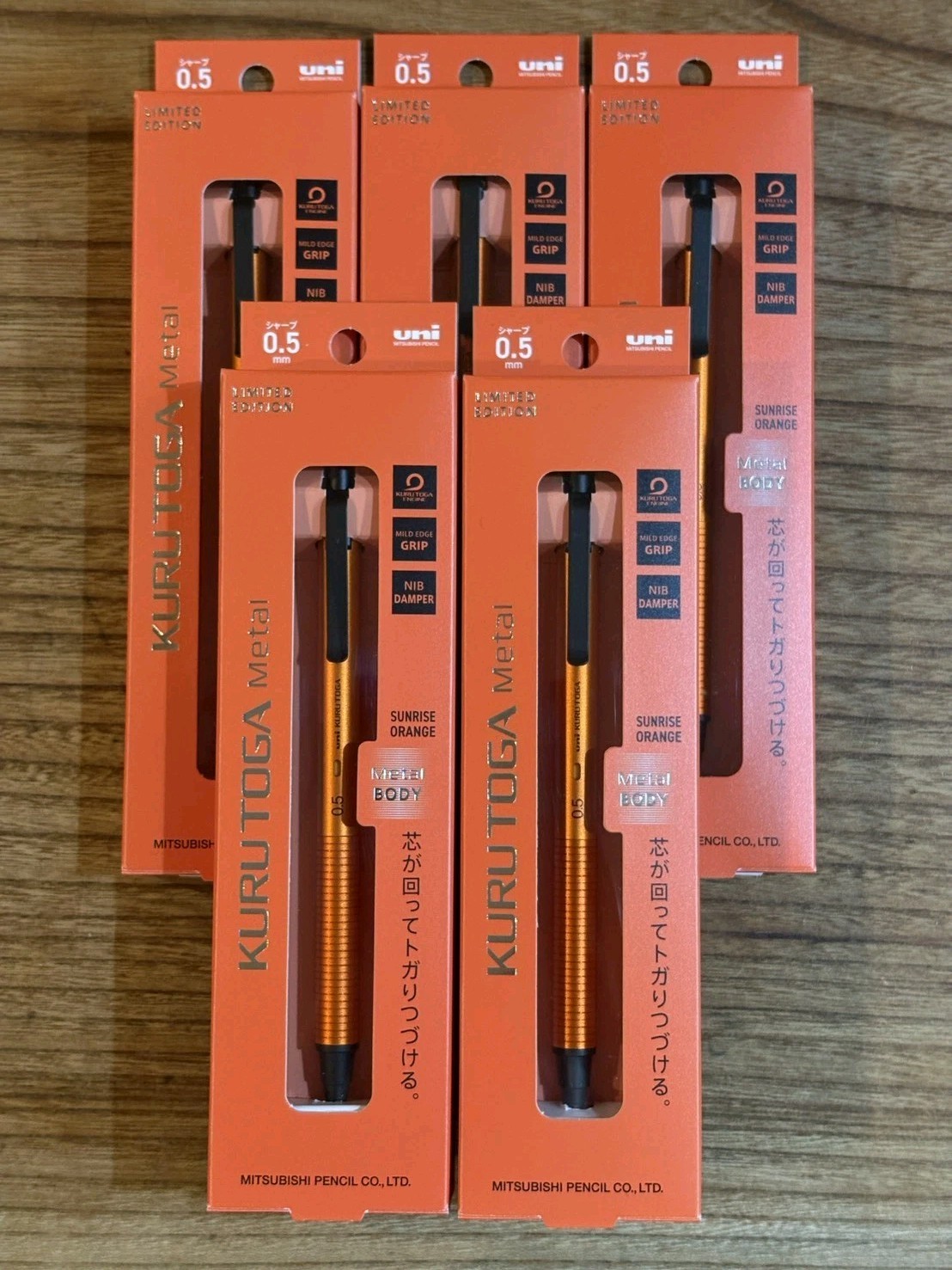 Limited 5 Set Uni Kuru Toga Metal 0.5mm Sunrise Orange Mechanical Pencil Japan