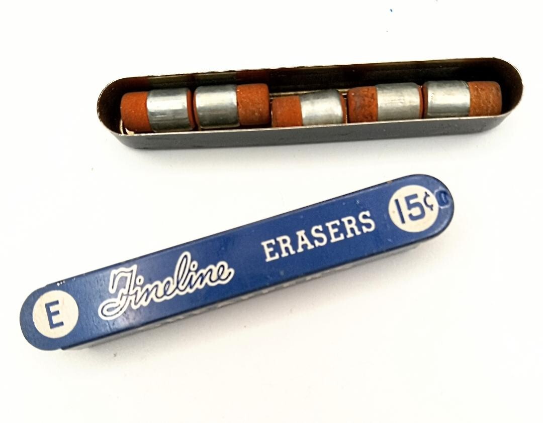 Vintage SHEAFFER Fineline E Mechanical Pencil Erasers in Original Metal Tin USA