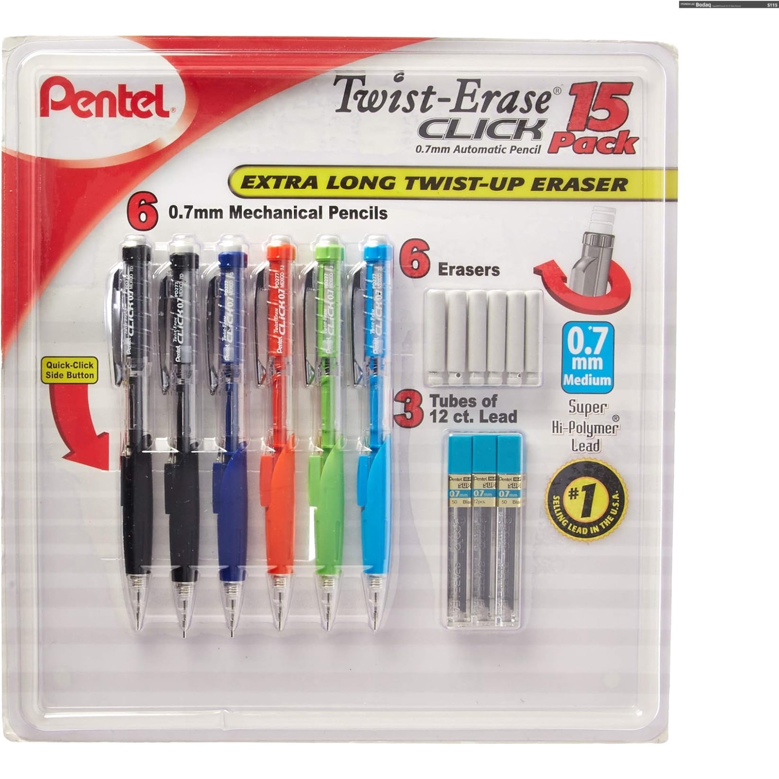 Twist-Erase Click Mechanical Pencils – 0.7mm, 6 Assorted Colors for Artists