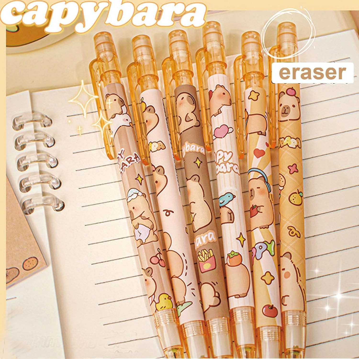 4 Pcs Cute Capybara Mechanical Pencils with Eraser 0.5mm for School & Office