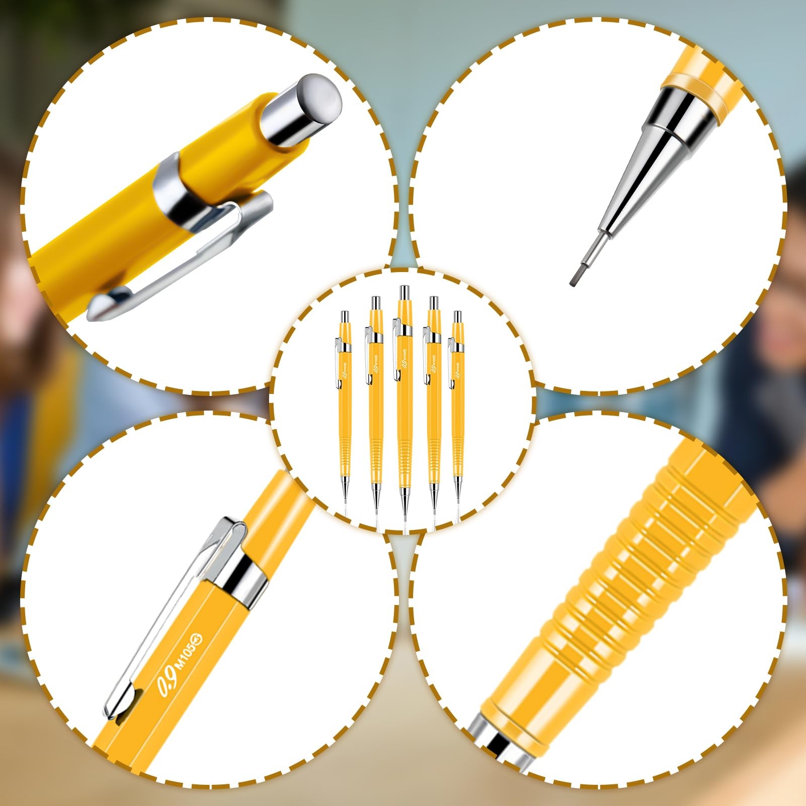 8 Pieces 0.9mm Metal Mechanical Pencils with Lead Refills, Durable Writing Tools