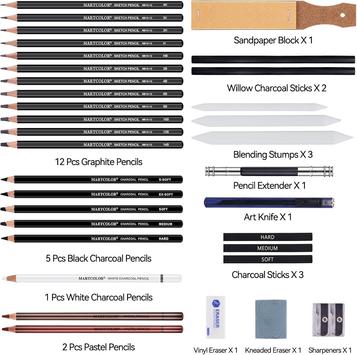 Drawing Sketching Pencils Set, 34 1 Count (Pack of 34), Black – 34 Pack