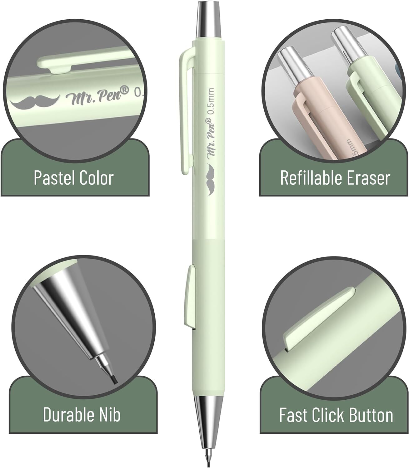 Mr. Pen- Pastel Mechanical Pencil Set, 4 Pack, 2 Sizes, 0.5 & 0.7mm, Fast…