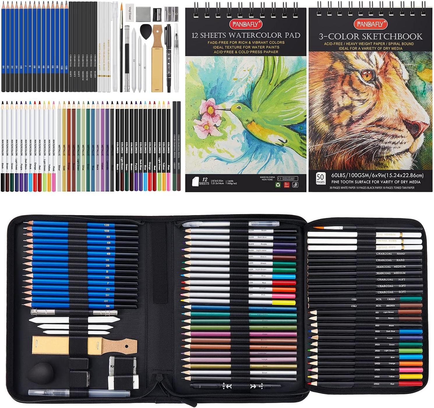 PANDAFLY 80 Pack Drawing Set Sketching 80 Piece Set, 80 – multicolour