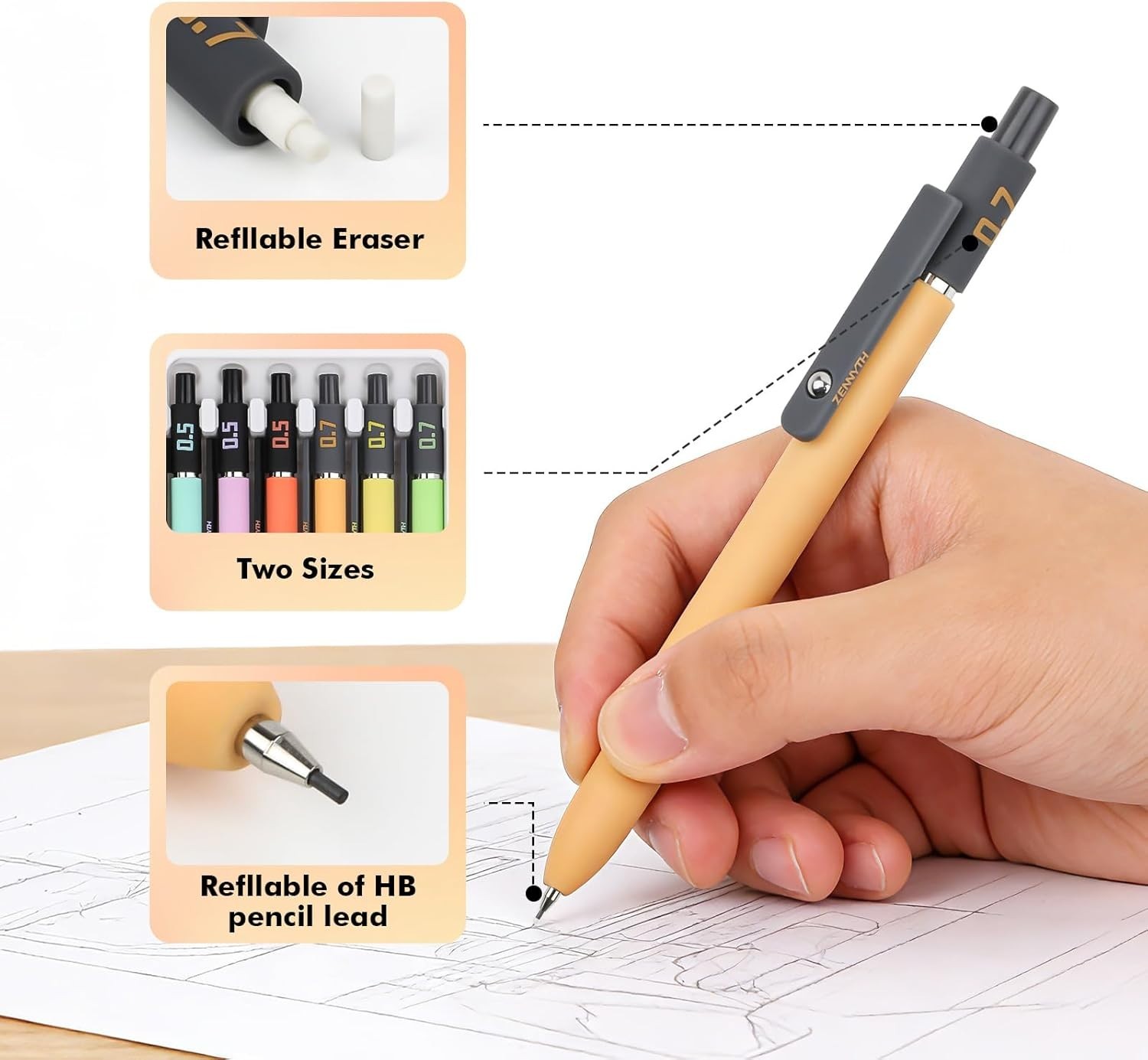 Complete Mechanical Pencil Set: 6PCS with Lead, Erasers – Ideal for School Use