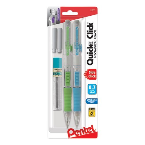 Pentel QUICK CLICK Mechanical Pencils, 0.7 mm, HB (#2), Black Lead, 2/Pack