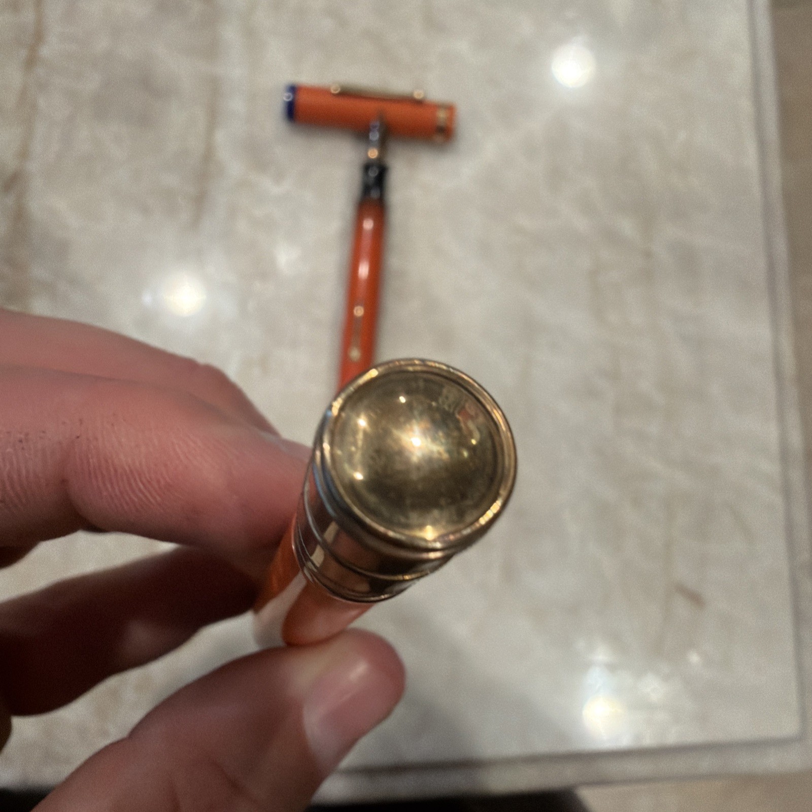 Gold Medal Vintage Red Orange Hard Rubber Pencil And Oversized Fountain Pen Set