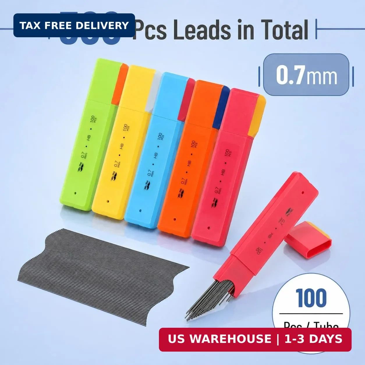 Mr. Pen- 0.7 mm Lead Refills for Mechanical Pencils, 5 Pack, 500 pcs (100 per Tu