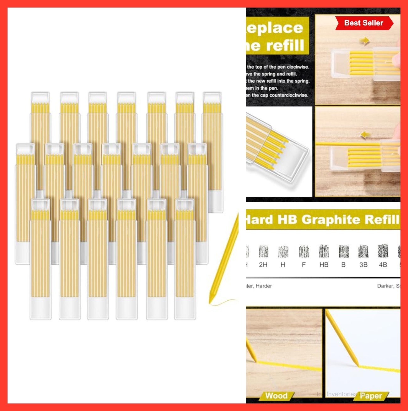 Mechanical Pencil Lead Refills 2.8 mm 120 Pieces Yellow Carpenter Graphite