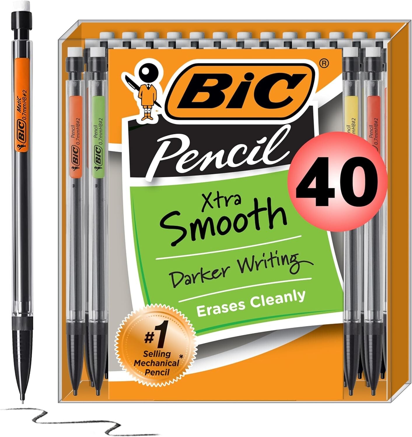 Xtra-Smooth 0.7mm Mechanical Pencils – 40 Pack with Built-In Eraser Convenience