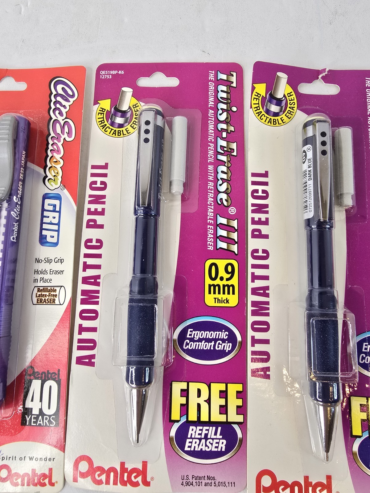 2x PENTEL Twist-Erase III Mechanical Pencils 0.9 mm FINE POINT .9mm W/ Erasers
