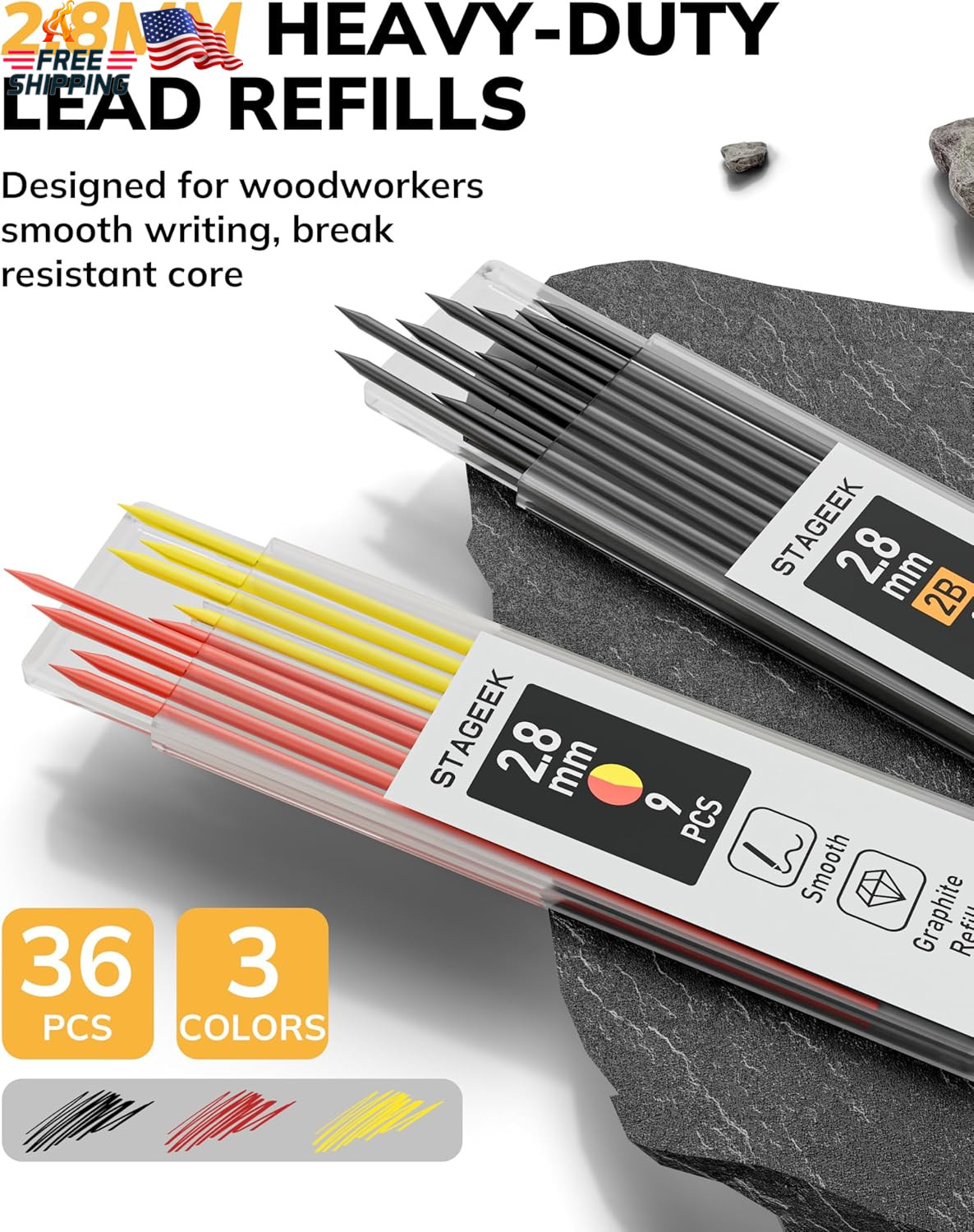 2 Pack Carpenter Pencils with Sharpener, Mechanical Carpenter Pencils with 38 Re