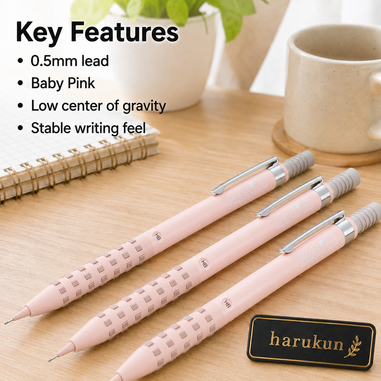 Pentel Smash Q1005-21A Baby Pink 0.5mm Mechanical Pencil 3pcs Set