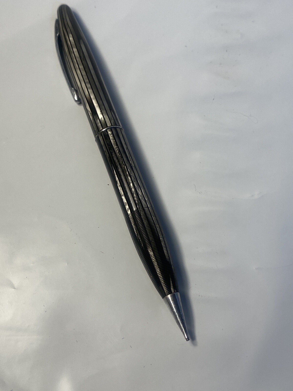 Sheaffer’s 250 Striated Silver Black Celluloid Sheaffer Mechanical Pencil Ribbed