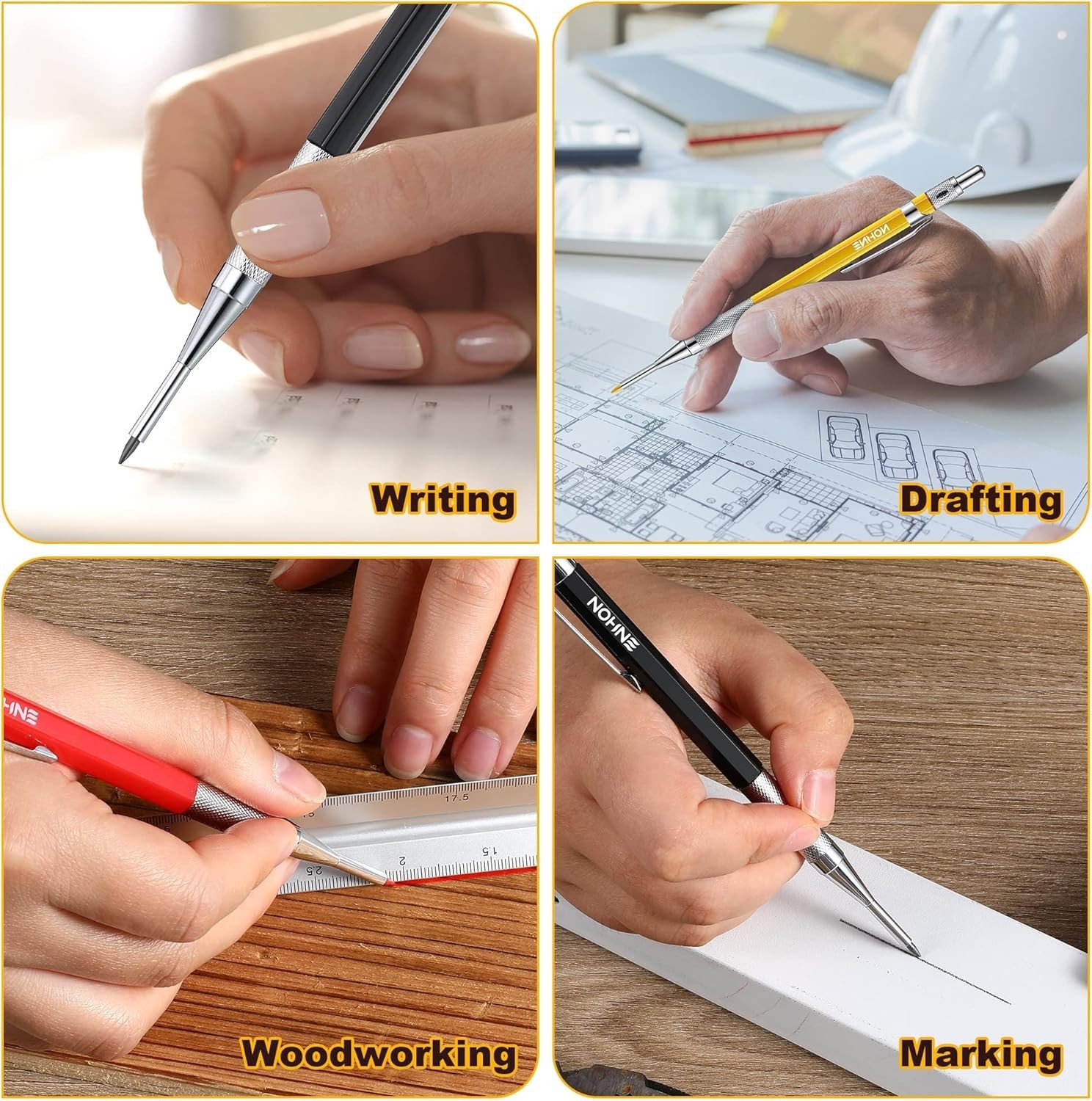 3 Pcs 2mm Mechanical Carpenter Pencil Set with 36 Marker Refills and Sharpene…