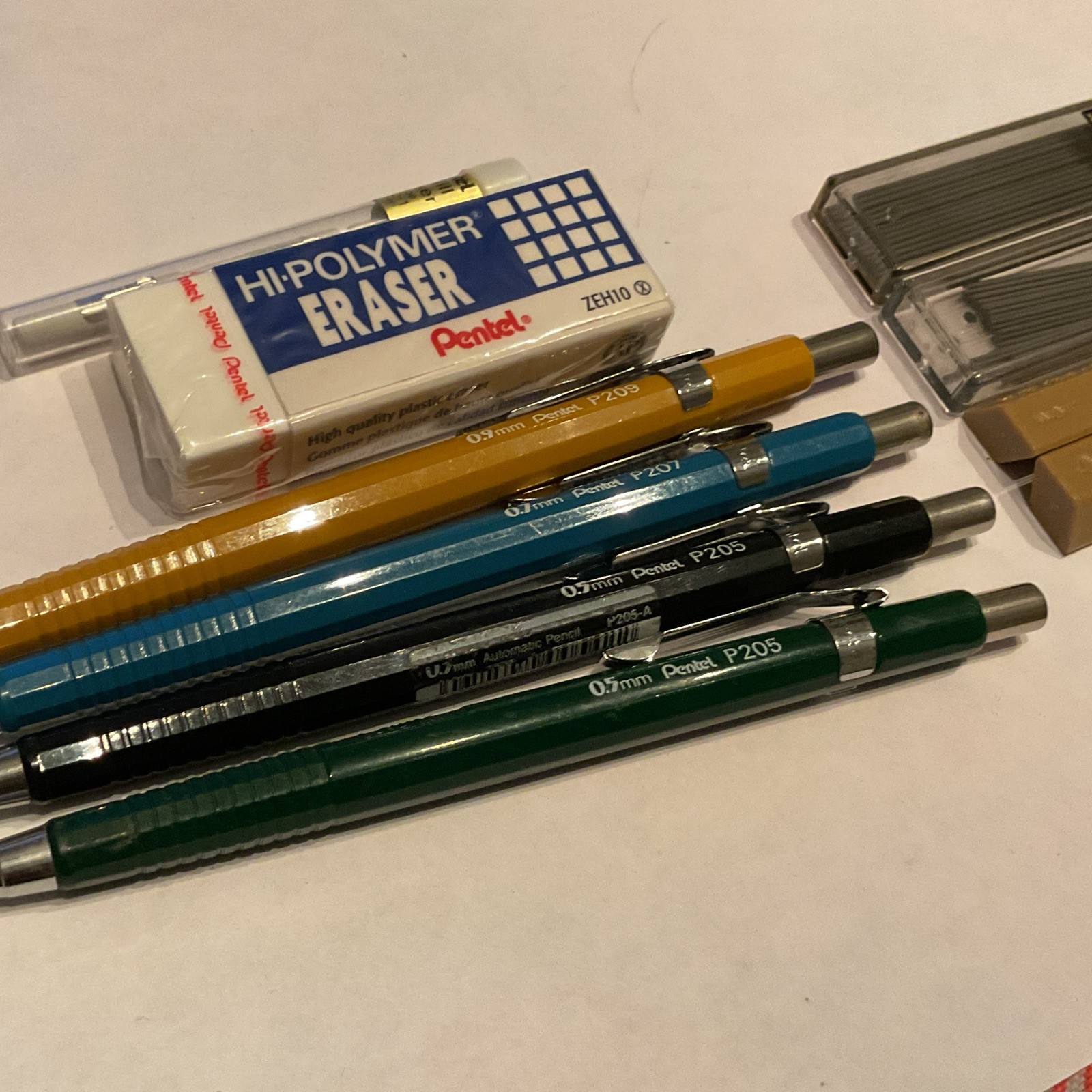 Pentel Sharp Mechanical Drafting Pencils Set 0.5 0.7 0.9mm Lead Erasers Lot R138