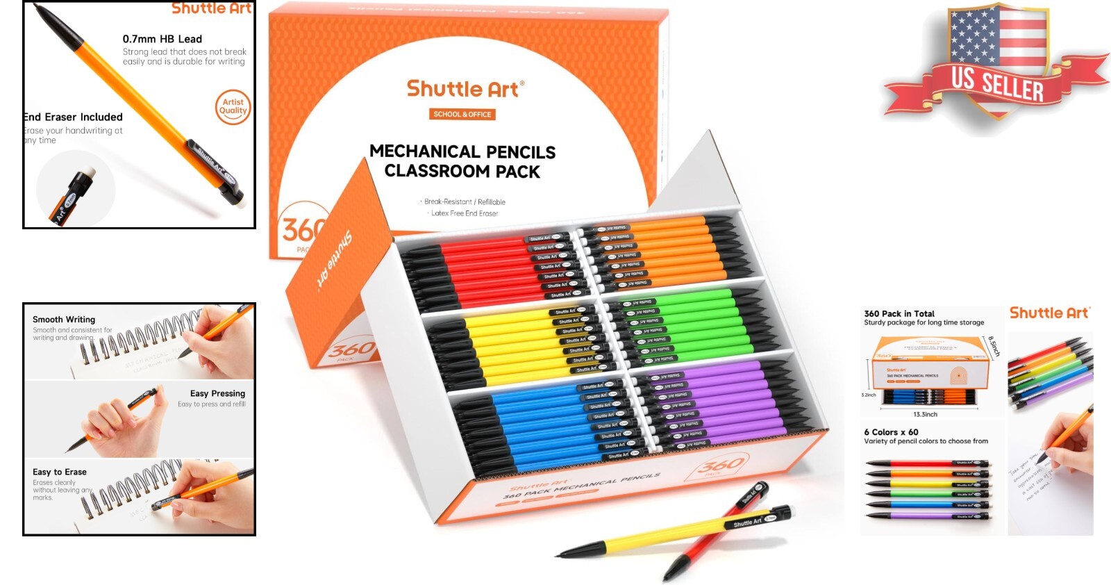 Non-Toxic Bulk Mechanical Pencils 0.7mm – 360 Pack with End Erasers for Easy Use