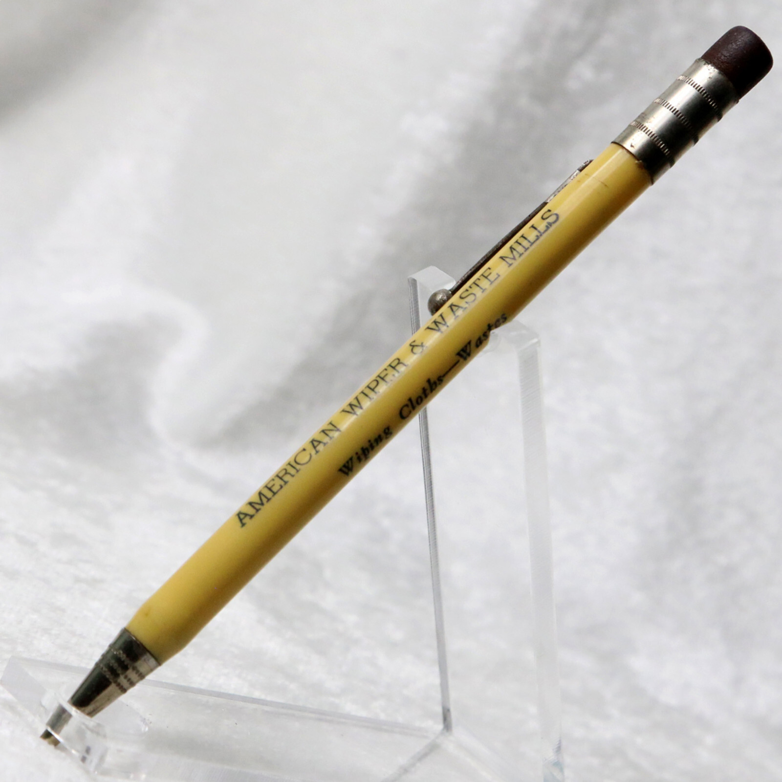 VTG 1930s Yellow Celluloid American Wiper Mills Kansas City MO Mechanical Pencil