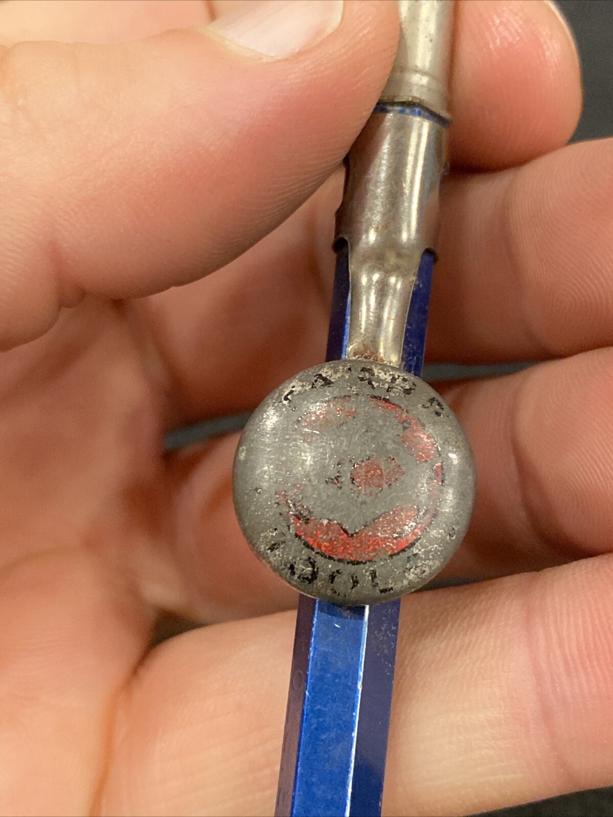 VTG 1930’s SCRIPTO 4-47 Blue STARRETT TOOLS Advertising Button Mechanical Pencil