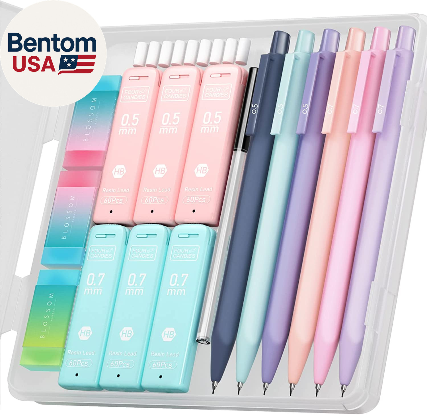 Cute Mechanical Pencil Set, 6PCS Pastel Mechanical Pencils 0.5 & 0.7Mm with 360P
