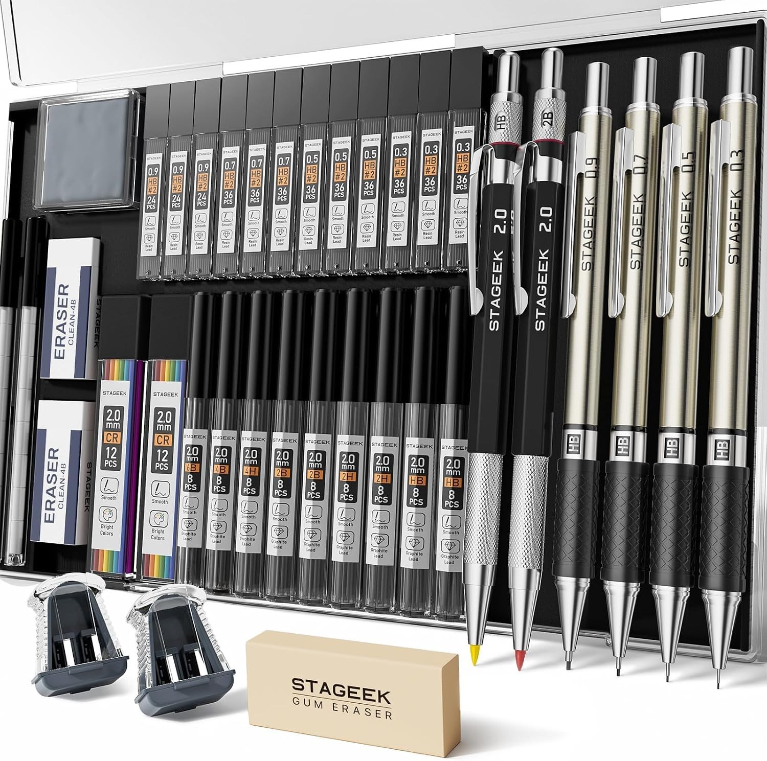 Mechanical Pencil Set with Case 37 Count, Drawing Pencils 0.3, 0.5, 0.7, 0.9M…