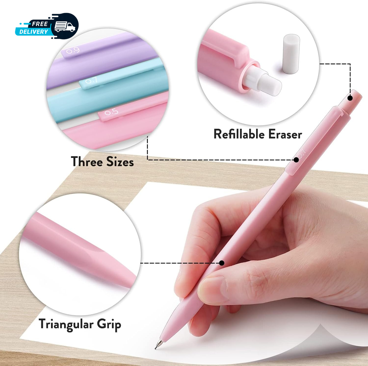 Cute Mechanical Pencil Set 6PCS Pastel Mechanical Pencils 0.5 Mm & 0.7Mm & 0.9Mm