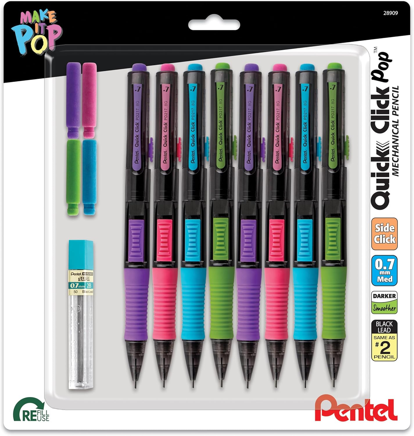 Quick Click POP Mechanical Pencil, (0.7Mm), Includes Refill Lead and Erasers, Pa