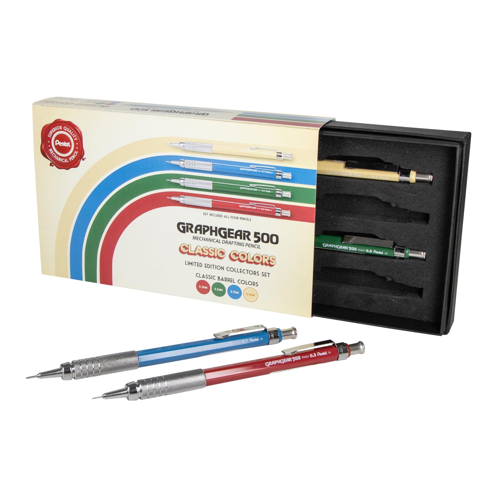 Pentel Mechanical Pencils Set 4 Count Multicolor 0.3mm 0.5mm 0.7mm 0.9mm