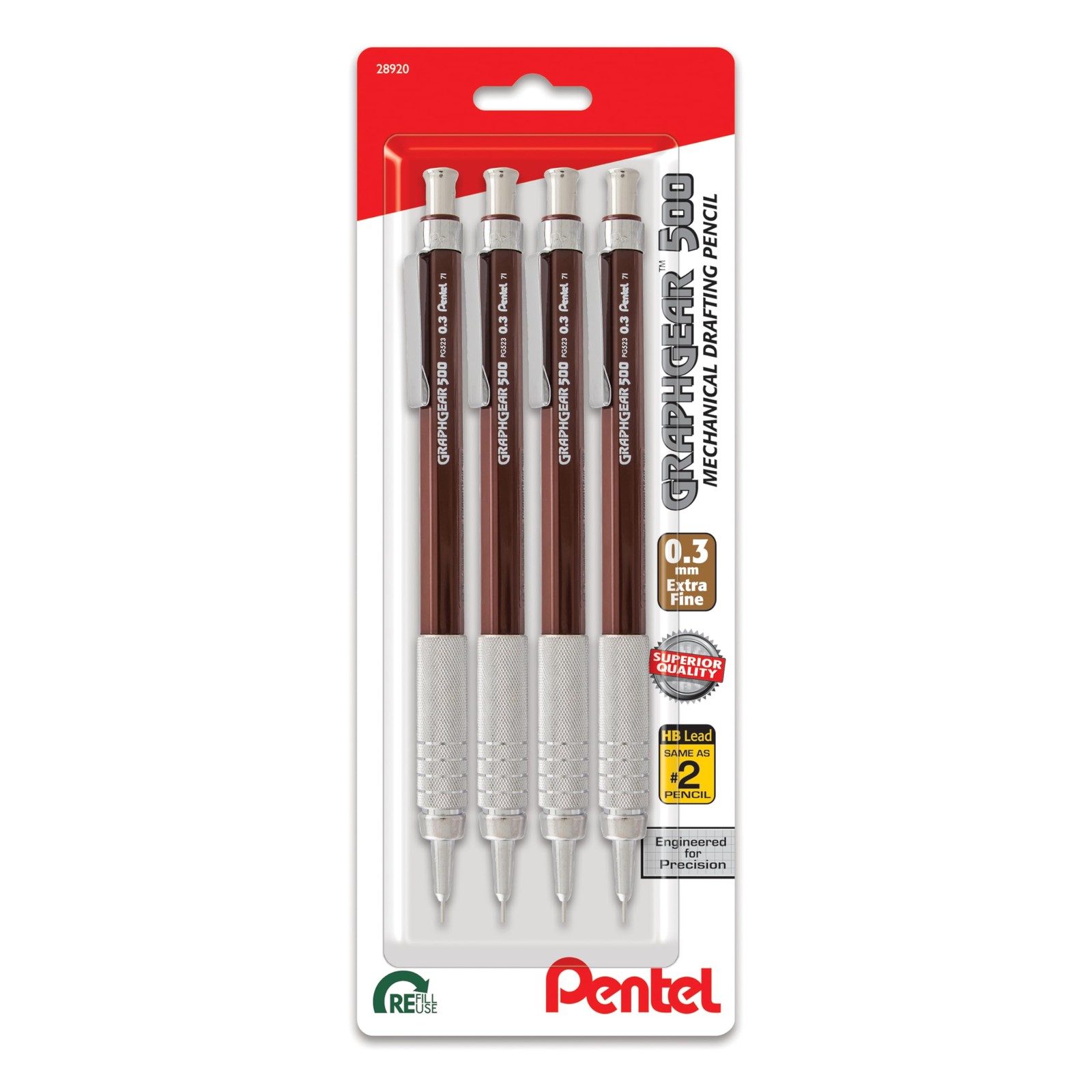 Pentel GraphGear 500 Mechanical Drafting Pencil, 4 Count (Pack of 1), Blue